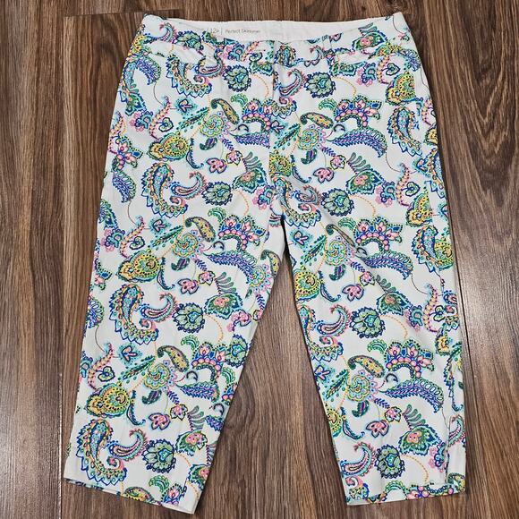 Talbots 12p Perfect Skimmer Capri Paisley Print Blue yellow - Picture 1 of 7